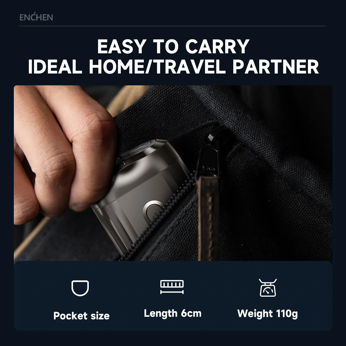 ماكينة حلاقة كهربائية برؤوس مرنة ثنائية الاتجاه من ENCHEN Mini6 مقاومة للماء حتى 60 دقيقة من الحلاقة اللاسلكية مع رأس قاطع مغناطيسي