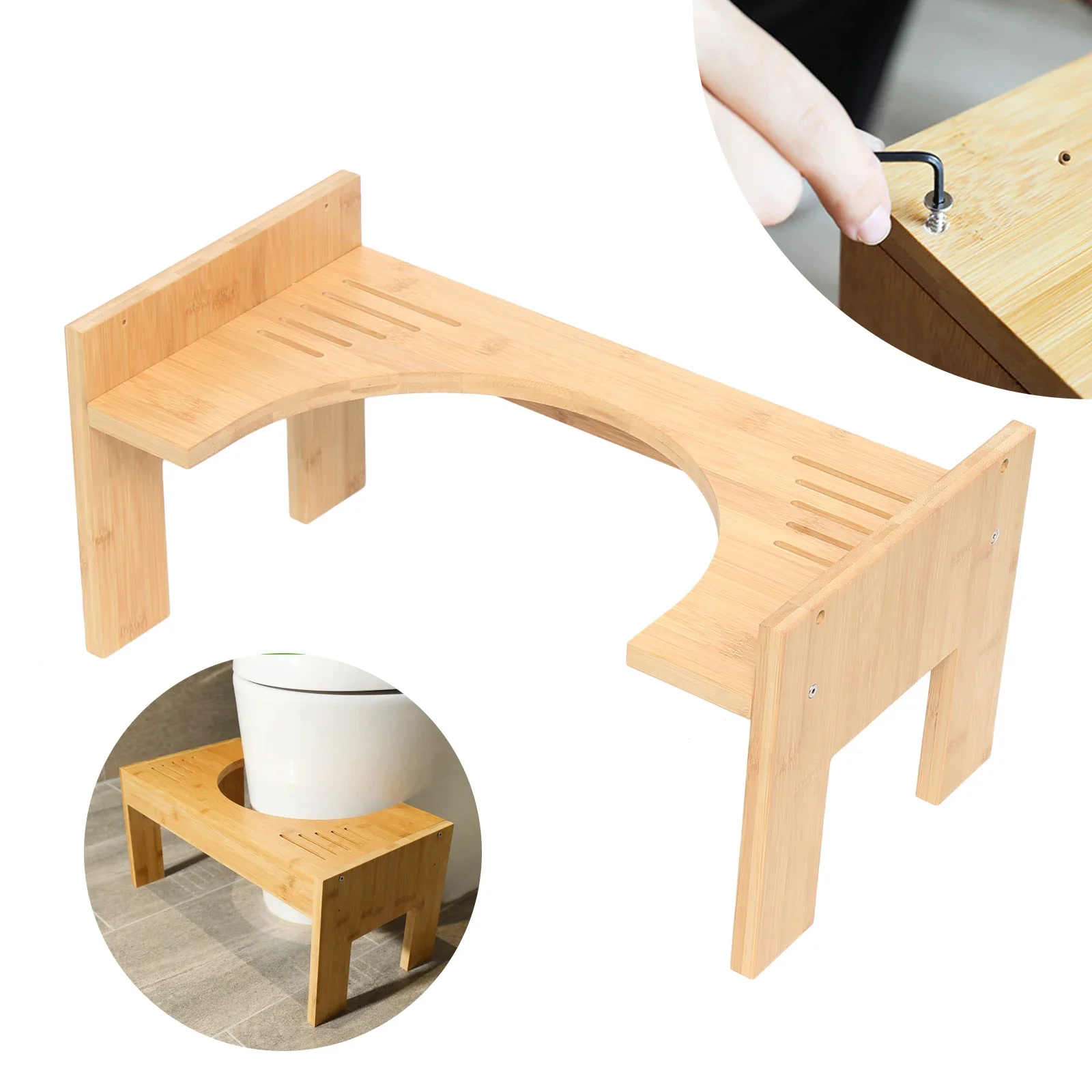 

Adjustable Bamboo Toilet Stool Portable Toilet Assistance Steps Stool for Kids and Seniors Bathroom
