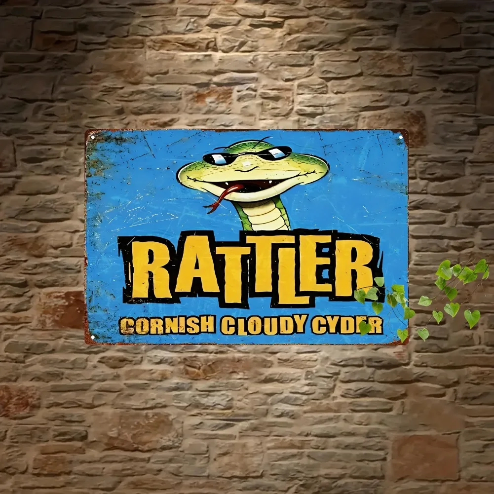 1 Pieza Letrero Metálico Vintage 2D Rattler Cornish Cyder Cabeza de Serpiente con Gafas para Bar, Cafetería, Hogar, Regalos de Pared para el Día del Padre y Acción de Gracias