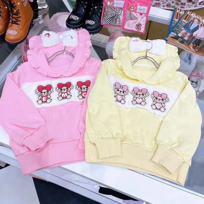 

Girls' Clothes Lady Fall/Winter 2023 Fashion Brand Bear Pattern Bow Decoration Cotton Pullover Sweatshirt