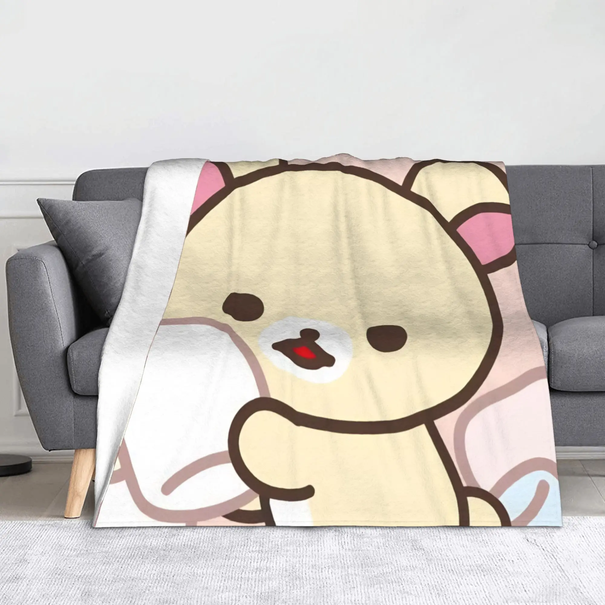 Kawaii Bear Marshmallows Knitted Blankets Flannel Rilakkumas Super Warm Throw Blanket for Home Couch Bed Rug