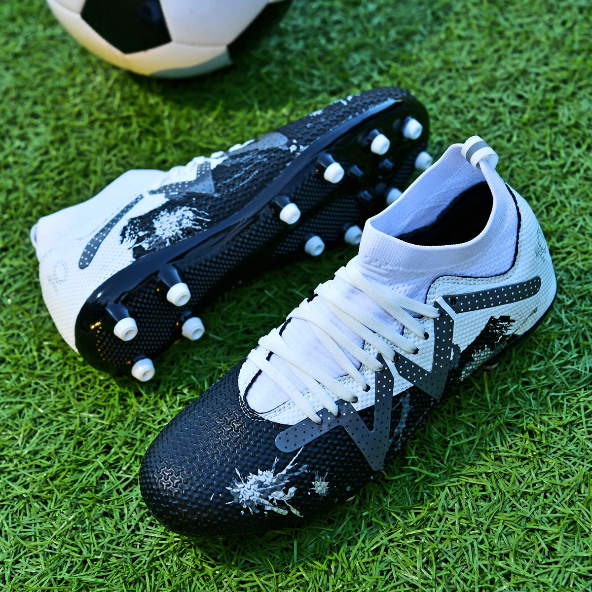 AG FG Athletic Soccer cleats Soft PU Woven Fabric TPU Long Studs Sole Abrasion Resistant Cost-effective for Daily Play