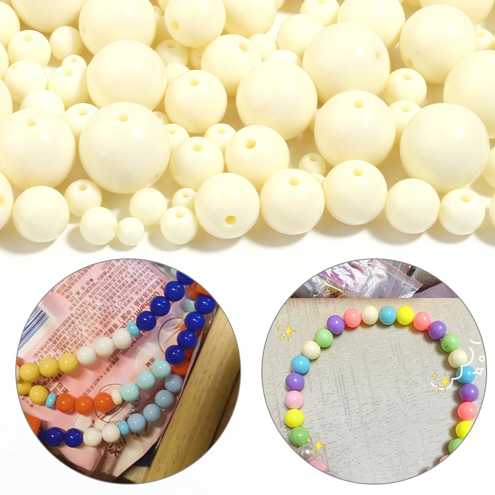 10-100pcs 6/8/10/12/14/16/18/20mm Beige Round Acrylic Beads Loose Spacer Beads For Jewelry Making DIY Necklace Bracelet