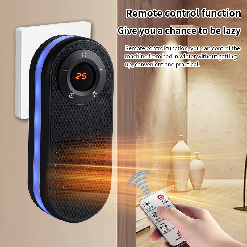 Wall Mounted Space Heater with Night Light Small Quick Heat Remote LED Display Overheat Protection Warmer for Bedroom Offices