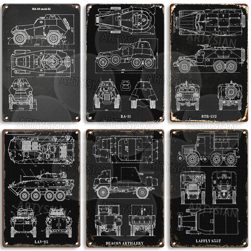 Soviet BA Armored Car Recon Vehicle Metal Sign Military Technical Drawing Plaque Mowag Piranha BTR MAZ Panhard Deacon Artillery