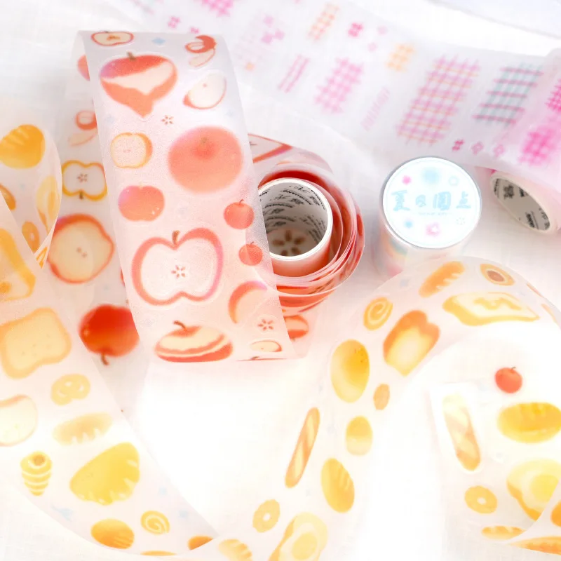 Mr. Paper, 4 Styles, 200cm Per Roll, PET Glitter Tape Stickers, Fruit and Food Pattern Stickers DIY Decorative Materials