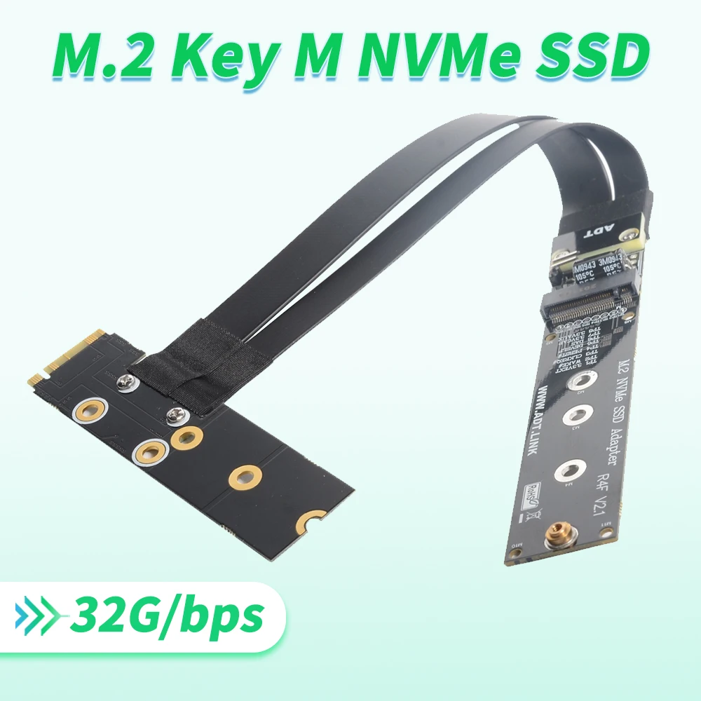 ADT-Link R44MF 15CM M.2 NVMe SSD Extension Cable PCIe3.0 x4 Full Speed NVMe M-Key STX Extender Turning 90 Degree Right Angled