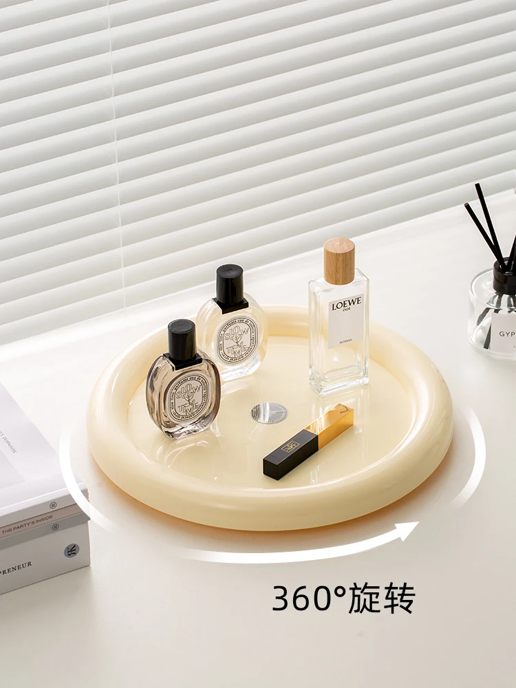 Epeiushome Rotatable Desktop Tray Nordic Solid Color Bedroom Storage Box Cosmetic Dressing Table Aromatherapy Tray