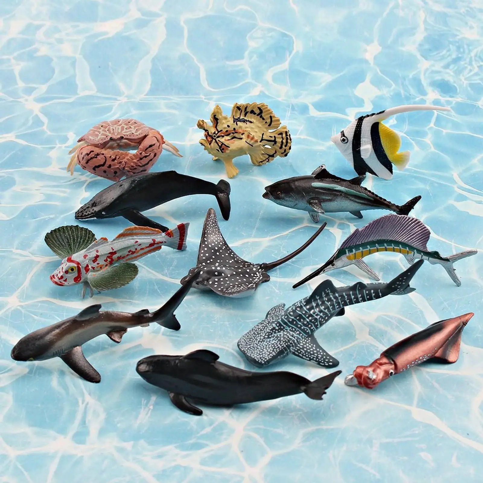 12pcs Realistic Fish Toy Cognitive Interactive Play Pretend Fake Fishes for Outdoor Home School Classroom Learning Exploration