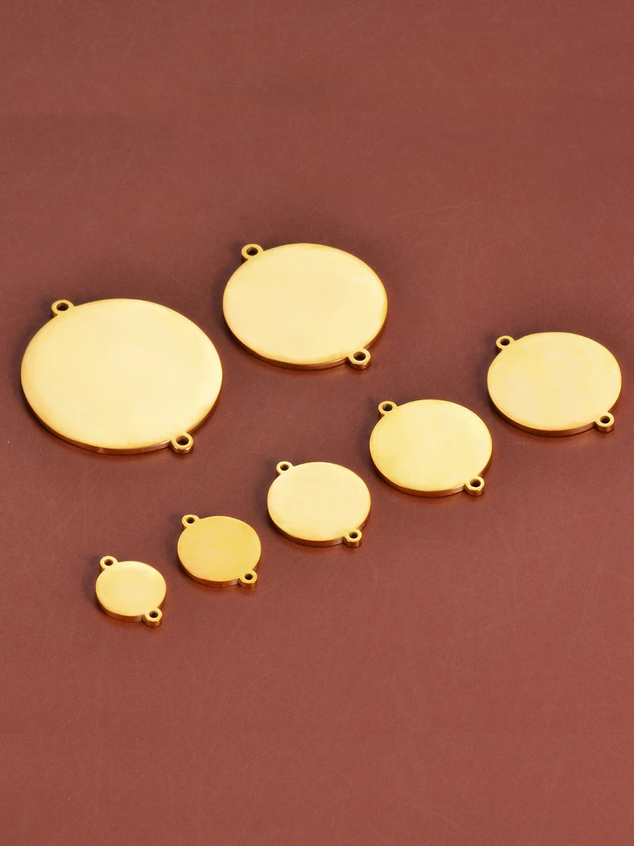 10 Stücke Edelstahl Charms Anhänger Runde Poliert Blank Tag 2 Löcher Anschlüsse Für DIY Schmuck Machen Zubehör Großhandel – Detail 6