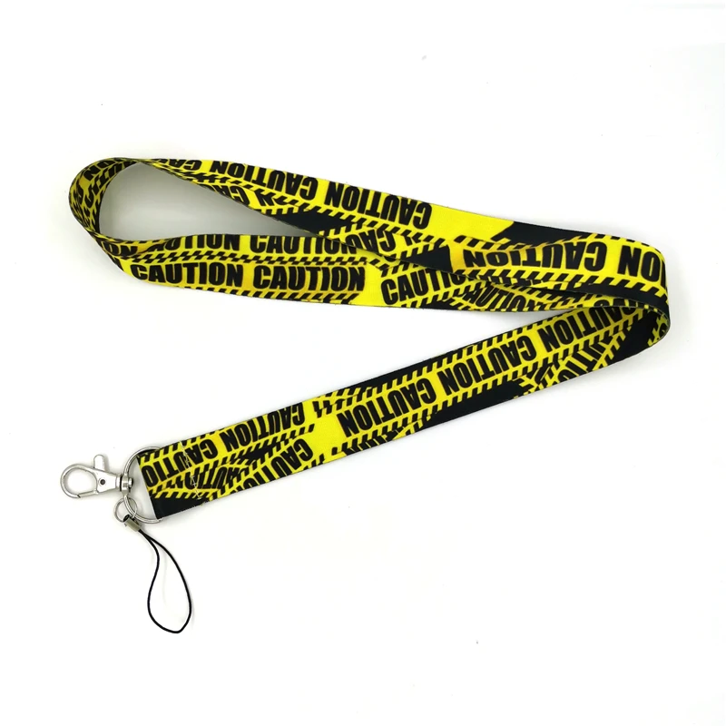 Warning Caution Signs Key lanyard Car KeyChain ID Card Pass Gym Mobile Phone Badge Kids Key Ring Holder Jewelry Decorations Gift