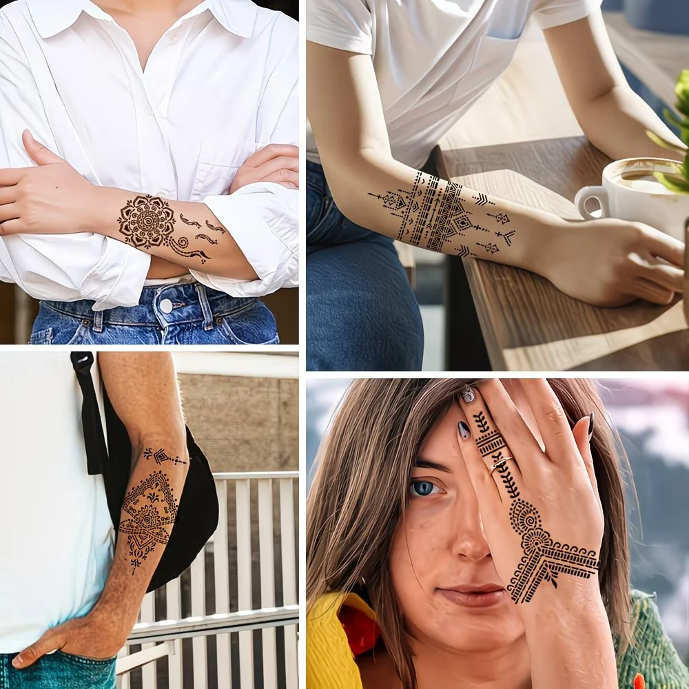 6styles Tattoo Stencil Set Reusable Indian Henna Pattern Tattoo Templates Kit for Creative Body Art Parties Special Occasions view 2