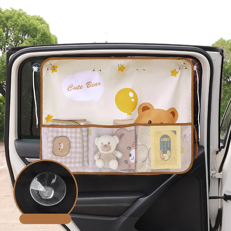 

Multi-Functional Car Sunshade Car Window Sun Protection Storage Curtains Cartoon Bear Bunny Insulation Car Curtain for Children