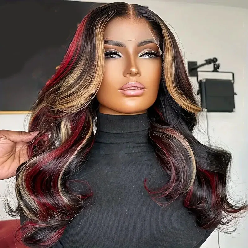 Three Color Mixed Dye Hairstyle, Front Lace Long Wave Wig, European And American Light Luxury Style