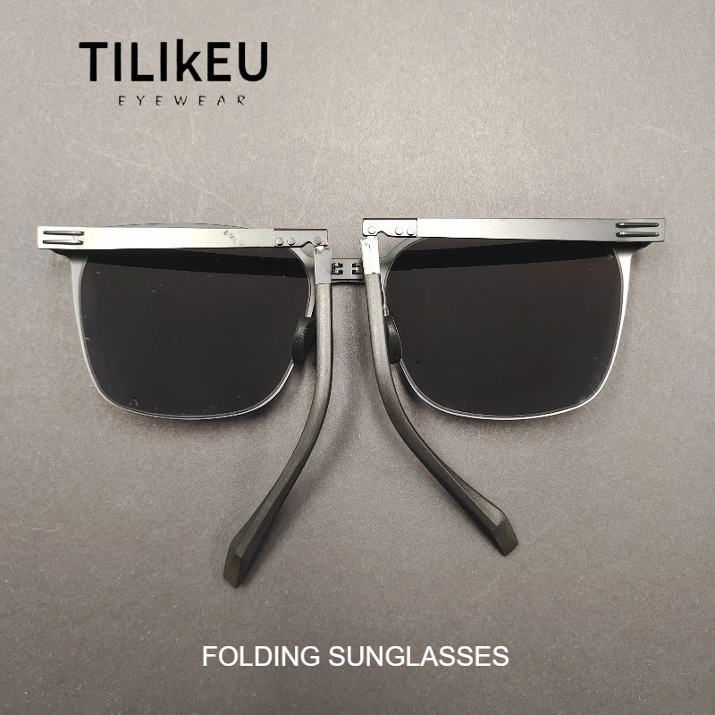 New Titanium Alloy Folding Sunglasses Ultralight Thin Side Fashion Square Folding Eyeglasses Frames Men's Outdoor Sunshade UV400