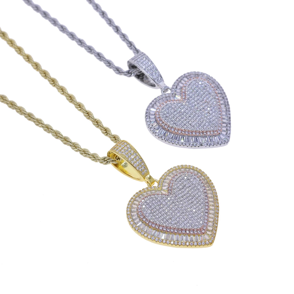 

Hip Hop Micro Pave Bling Cz Heart Shaped Pendant Necklace for Women Men Ice Out Fashion Valentine's Day Gift Jewelry