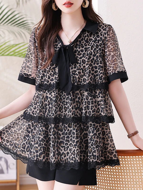 

plus Size Printed Mesh Shirt Loose Fit Summer New Style Women's Casual Fashion Transparent Chiffon Top for Plump MM