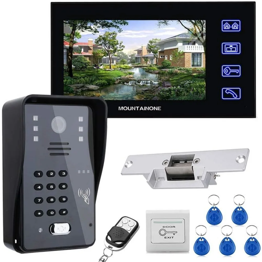 

Touch Key 7 Lcd RFID Password Video Door Phone Intercom System Kit+ Electric Strike Lock+ Wireless Remote Control unlock