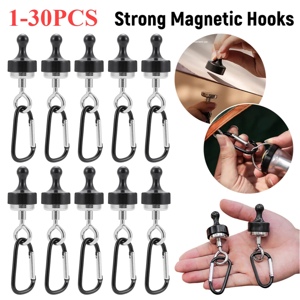 1-30PCS Strong Magnet Hooks Multi-Purpose Home Kitchen Bar Storage Hooks Bathroom Hangers Keys Holder Heavy Duty Magnets Hook