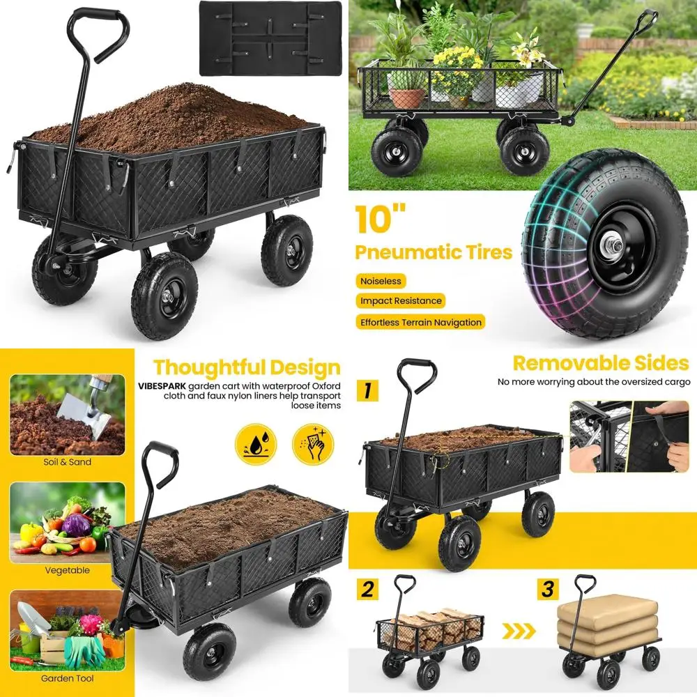 

Sturdy Mesh Steel Garden Cart with 880 lbs Capacity and Removable Sides for Flatbed Conversion