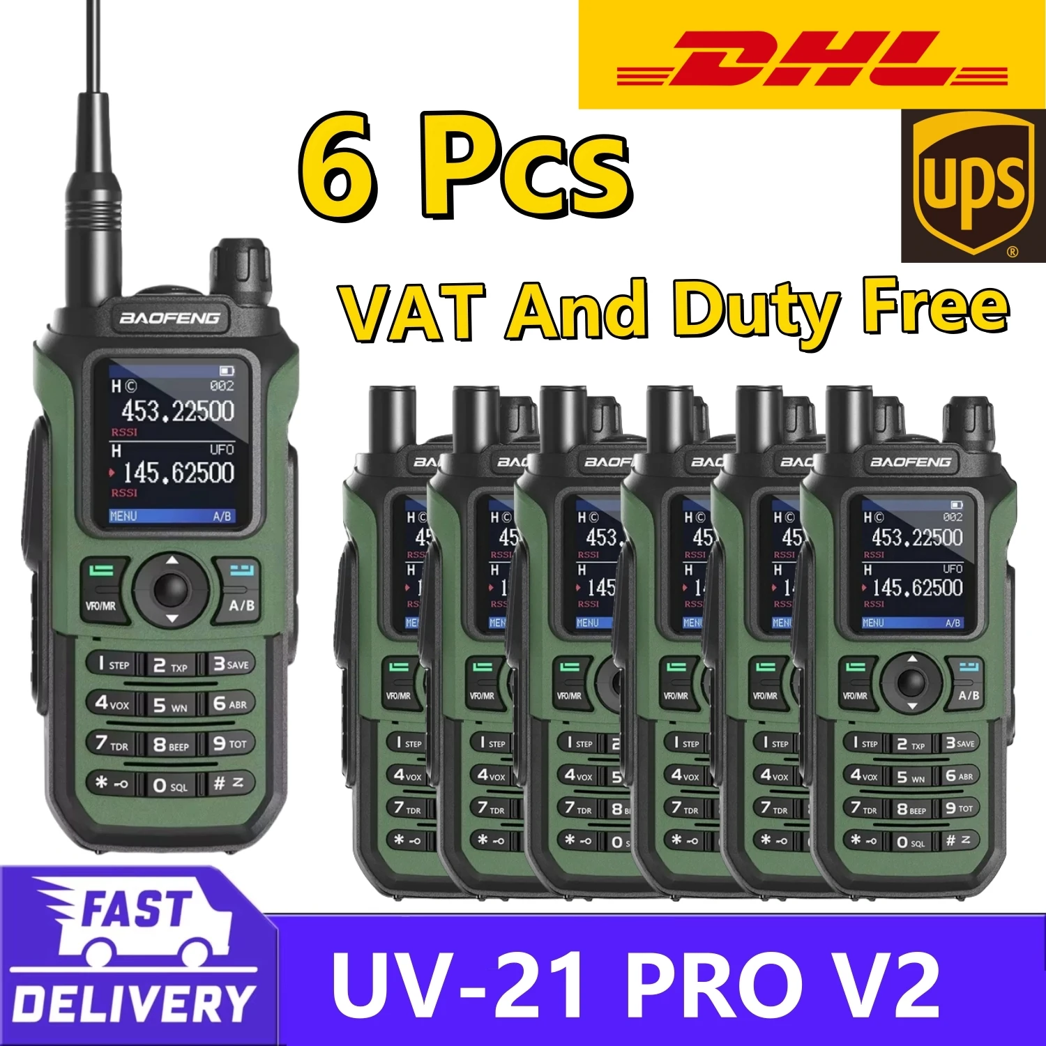 Baofeng Uv 21 Pro Walkie Talkie Wholesale 6 Pieces Tax And Vat Free Air Band Two Way Radio Uv-5R Long Range