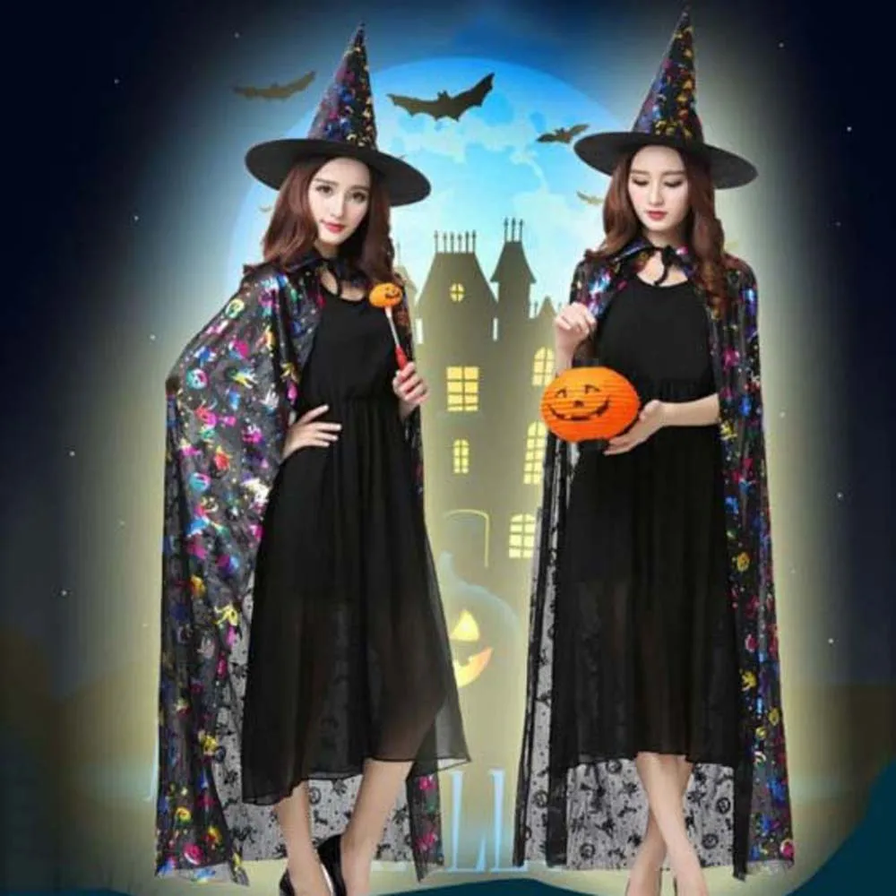 

Trendy Performance Costumes Halloween Cloak Sets Witch Caps Pumpkin Scary Costumes Cosplay Bat Hat Witch Clothes Men Women