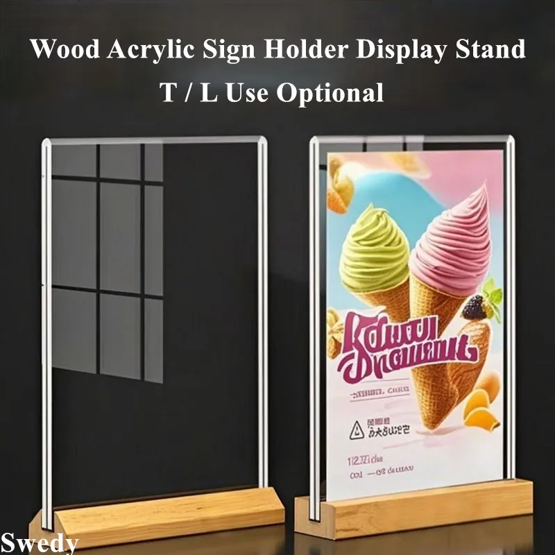 

A5 148x210 мм двухсторонний деревянный акриловый держатель для вывески, подставка для дисплея, ресторанный стол, меню, держатель для бумаги, ценный лист, рамка для плакатов