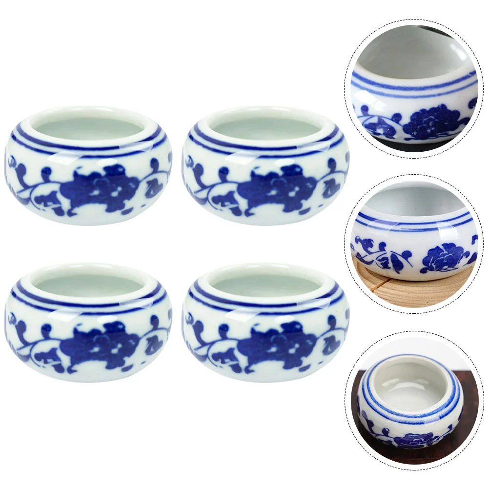 4 Pcs Blue and White Porcelain Brush Washer Ink Dish Calligraphy Rest Plate for Chinese Ceramic