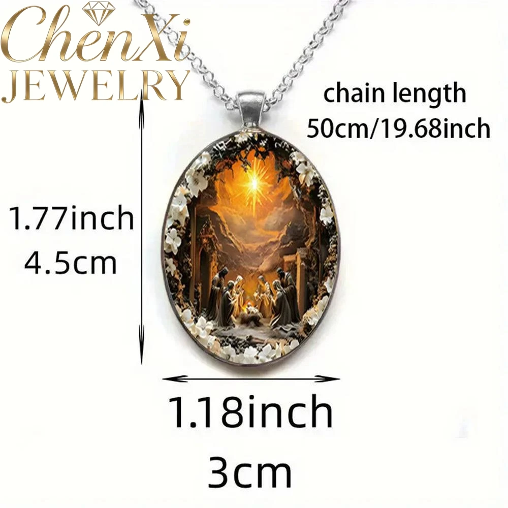 Holy Light Jesus Elliptical Glass Pendant Luxury Quality Fashion Fine Jewelry Amulets And Mascots Exquisite Elegant Charms Gift view 2