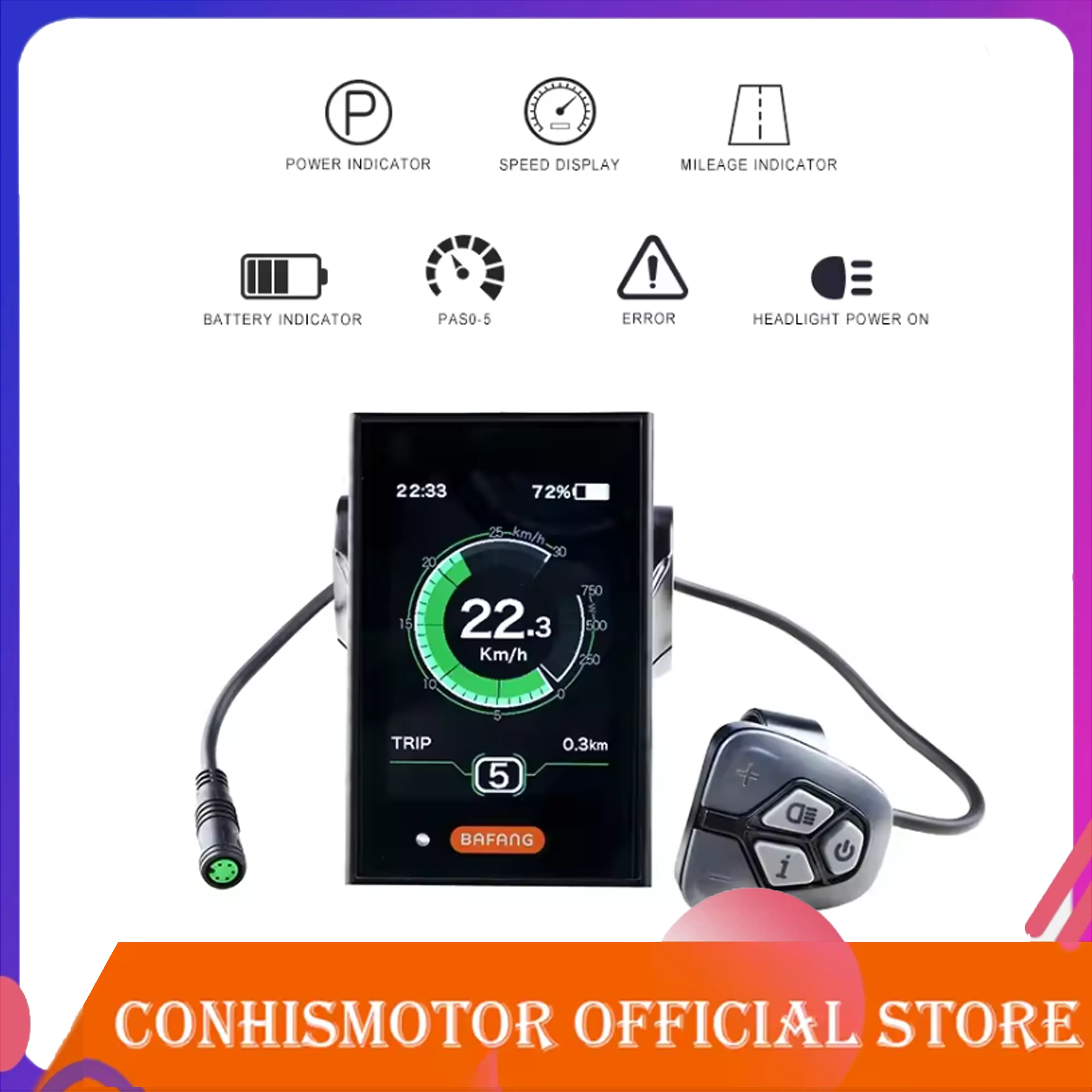 

BAFANG LCD DPC18 UART Protocol Display only For Bafang Mid Motor BBS01B BBS02B BBSHD M620 G510 M400 G330 36V 48V 52V Round Plug