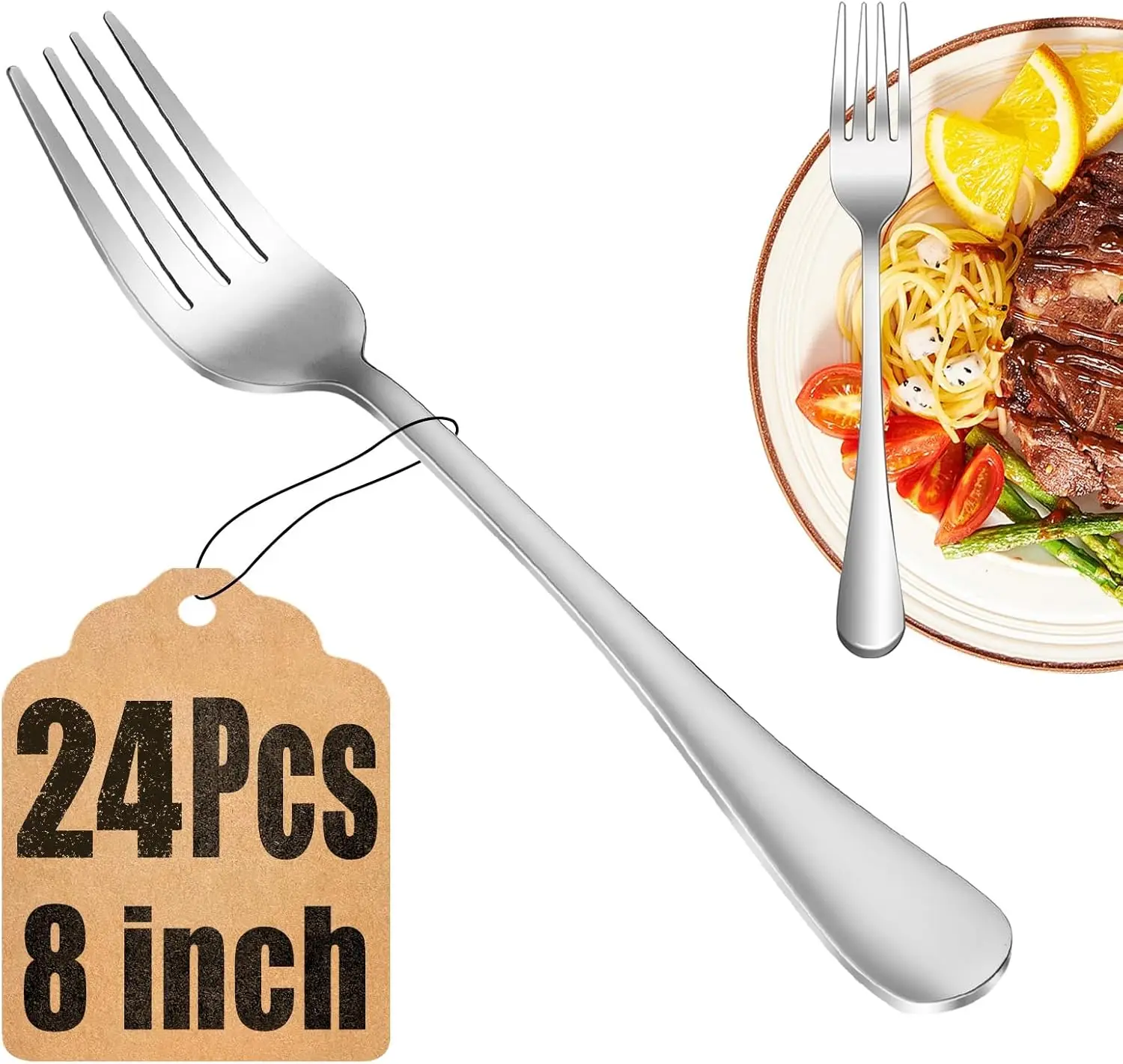 

24-Piece Dinner Fork Set, Food-Grade Stainless Steel, Mirror Polished, Dishwasher Safe, 8 Inch