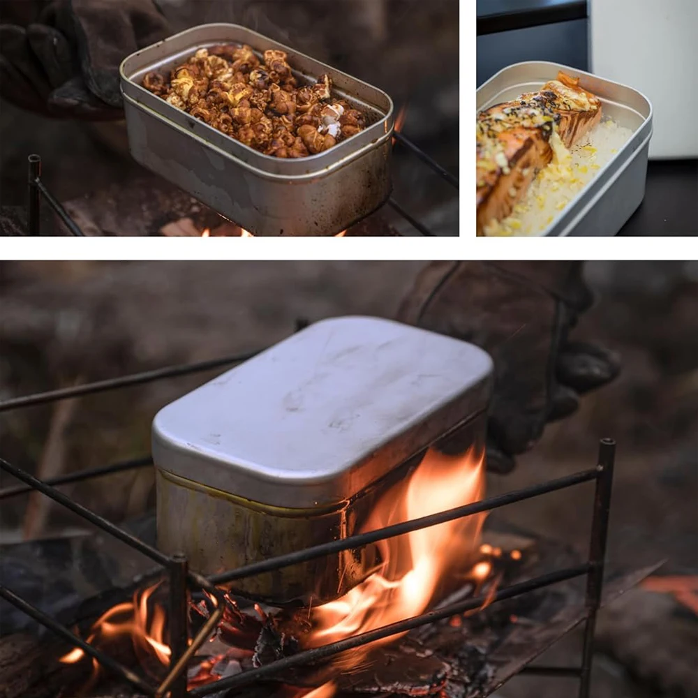 مقبض صندوق بينتو قابل للطي، حاوية غداء للبالغين، أدوات طهي للتخييم من الألومنيوم، صندوق غداء للنزهات والتخييم والمشي لمسافات طويلة