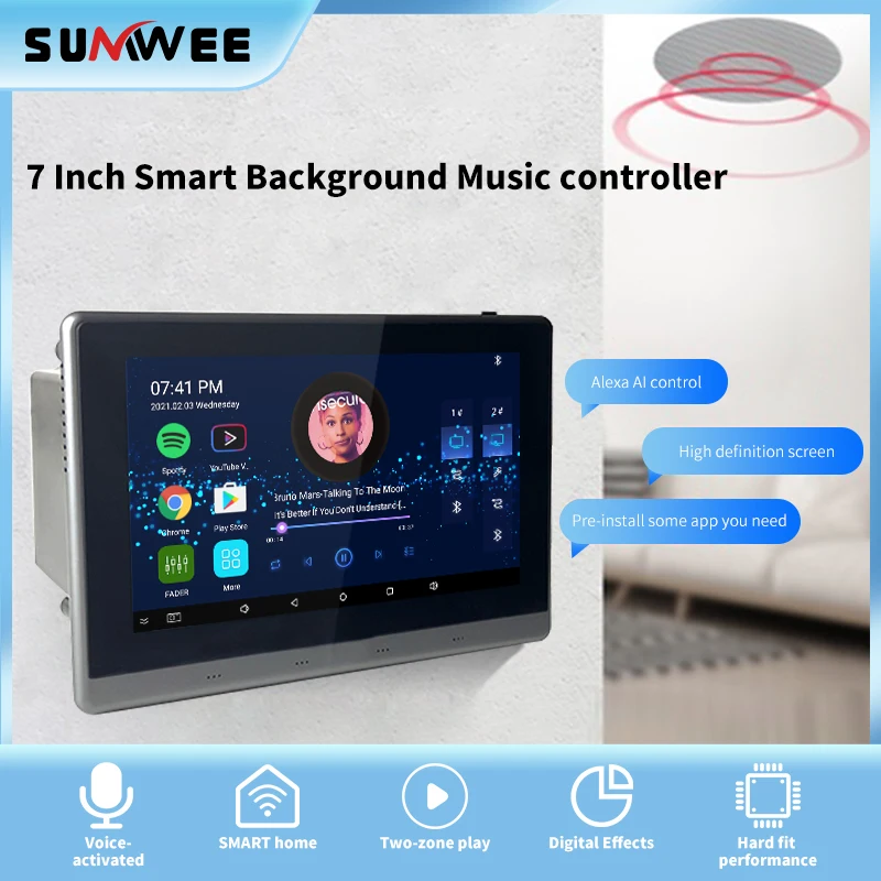 Smart Home Bluetooth Wireless WiFi Wall Amplifier Touch Screen Android PA Ceiling Speaker Stereo Background Music Audio Cinema