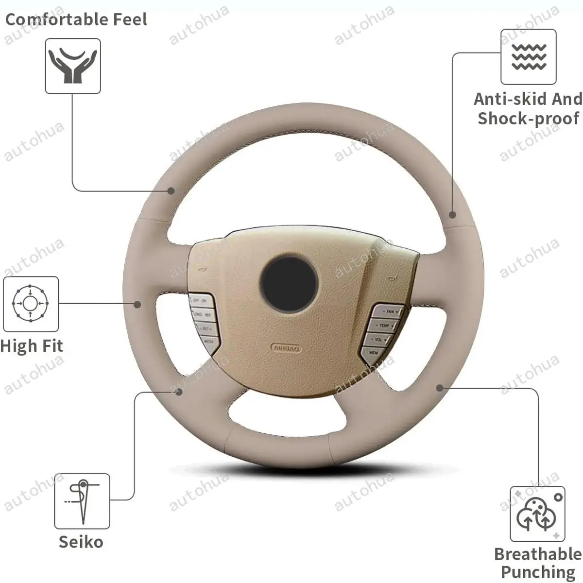 غطاء عجلة القيادة مخيط يدويًا لسيارة لينكولن 2003 طيار غير قابل للانزلاق وجيد التهوية من الجلد المصنوع من الألياف الدقيقة ملحقات السيارة الداخلية