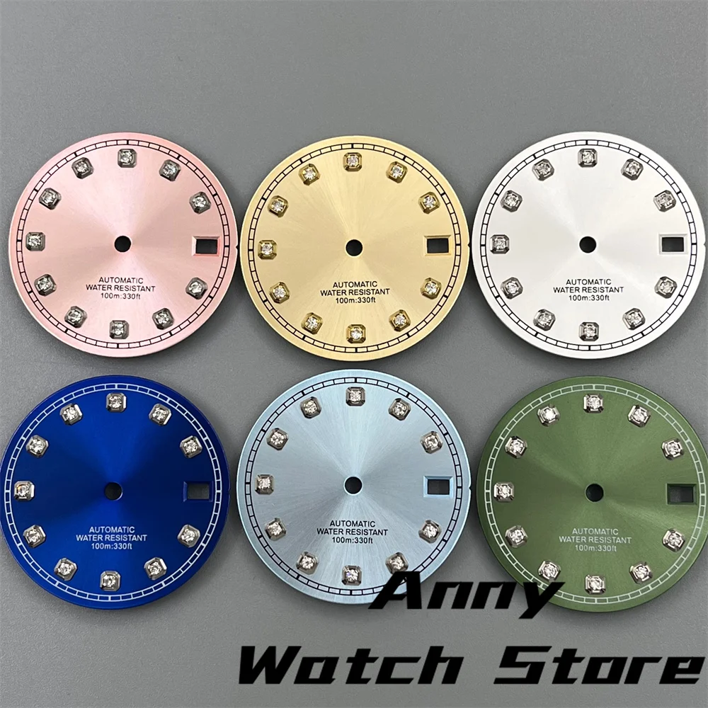 29mm Watch Dial White Black Blue Pink Green Dial With Diamond Index Date Fit NH35 Movement