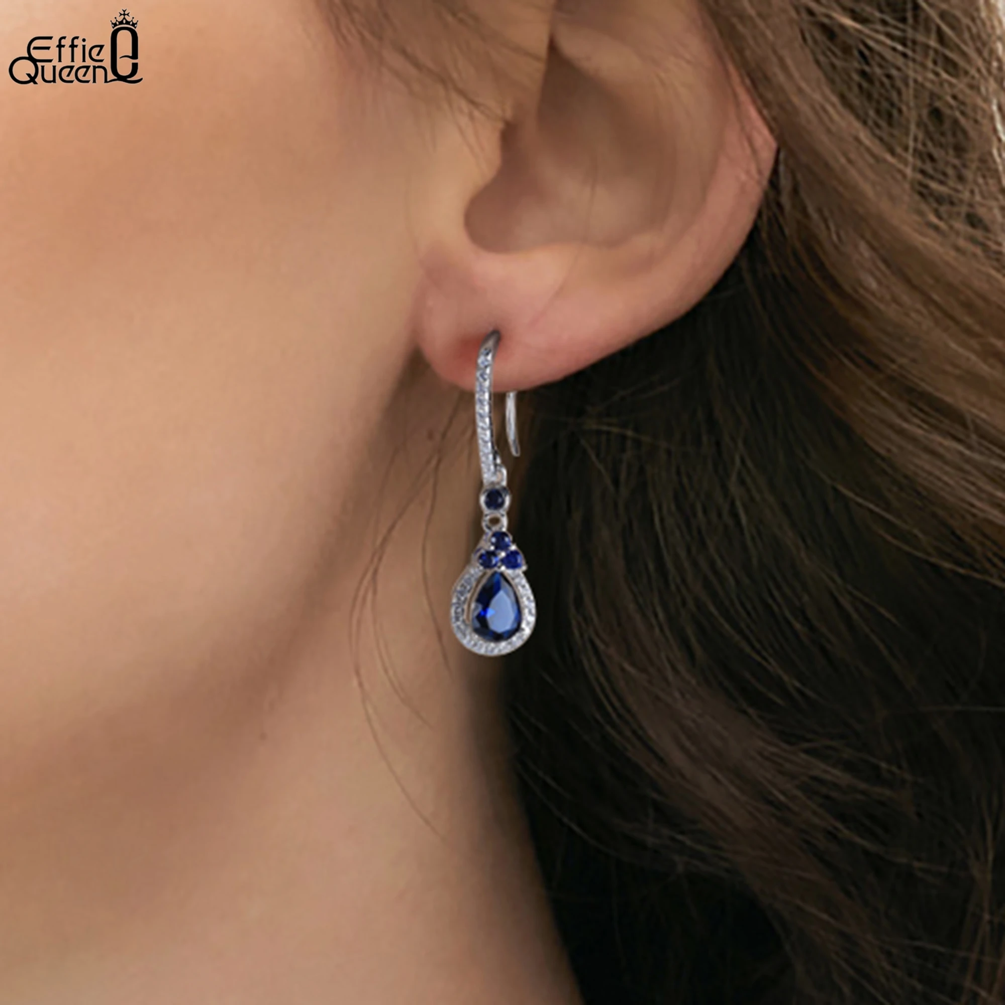 

Effie Queen High Quality 925 Silver Water Drop Shaped Blue Zirconia Drop Earrings Luxury Jewelry for Women Wedding Party LZE12