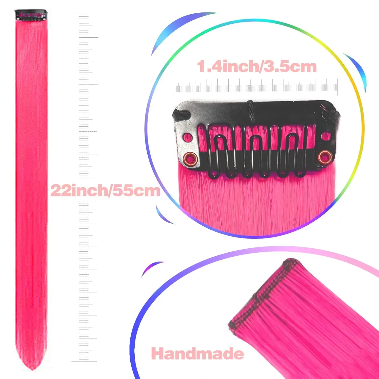 وصلات شعر وردية ساخنة بمشبك، وصلة ملونة للحفلات للأطفال والبنات قطعة شعر صناعية مستقيمة 22 بوصة #3