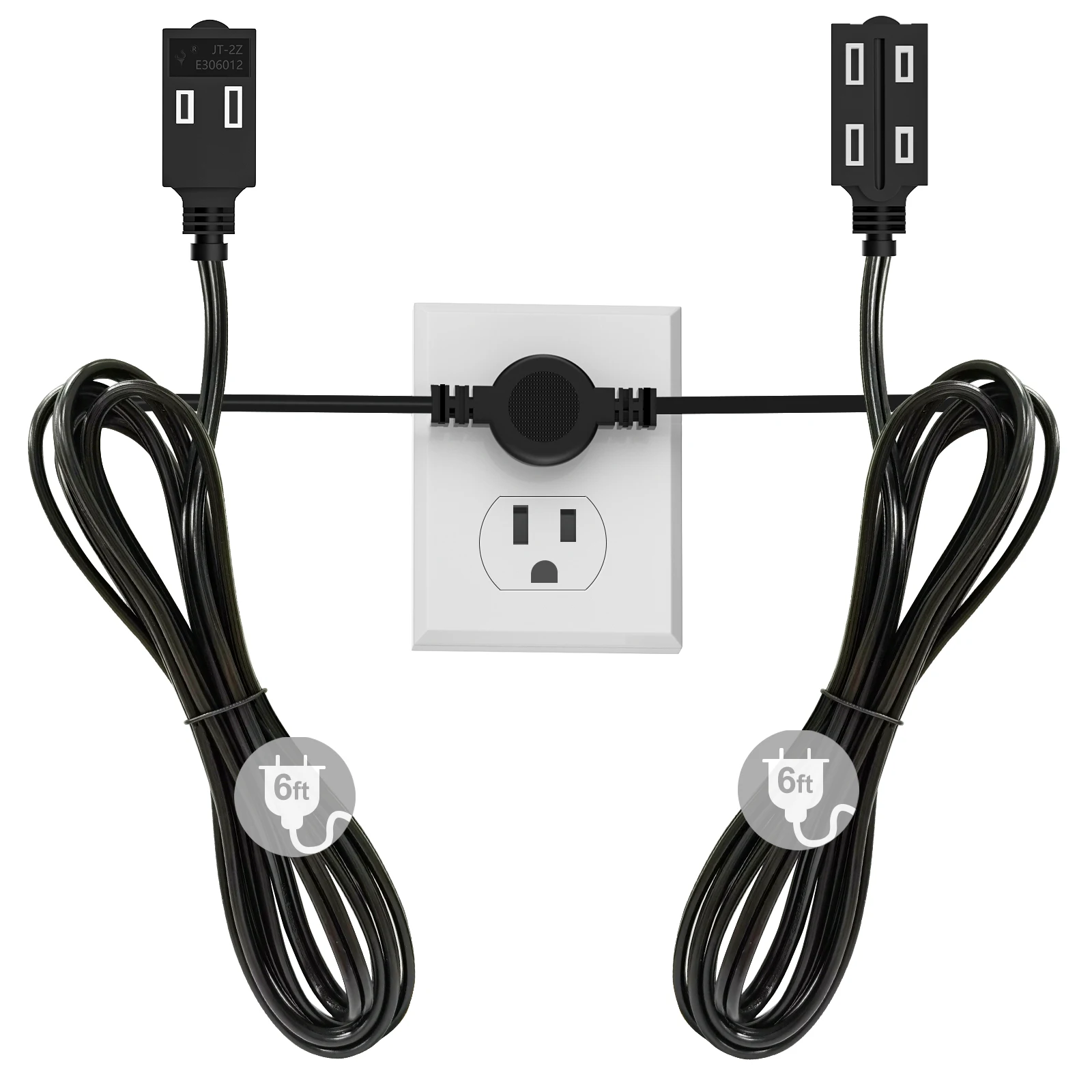 

Double Extension Cord Power Strip 16 AWG 12 FT Electric Extension Cable For Sockets Splitter 6 Polarized Outlets Flal Plug