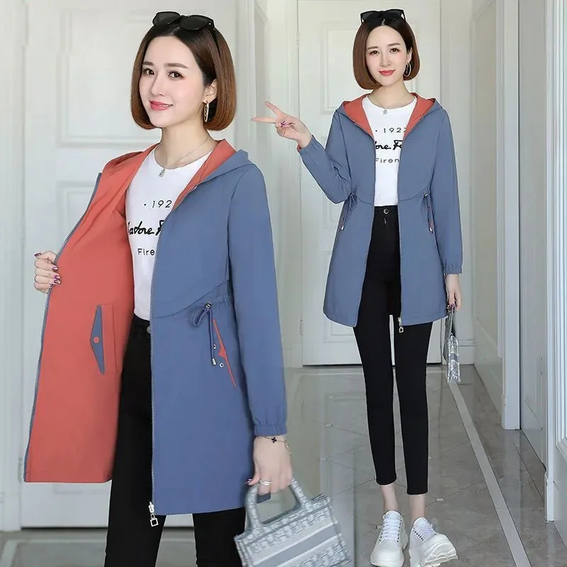 New Fashion Double-Sided Wear Trench Coat Women Mid-Longth Spring Autumn High Quality Hooded Windbreakers Female Tops Outerwear