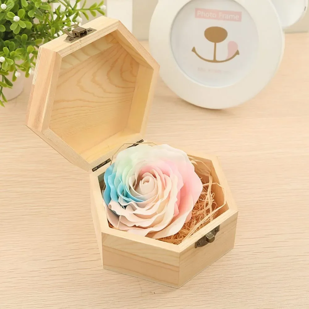 6PCS Plain Unfinished Box Hexagon Unpainted Wooden Jewelry Box with Hinged Lid and Front Clasp DIY Storage Chest Treasure Case