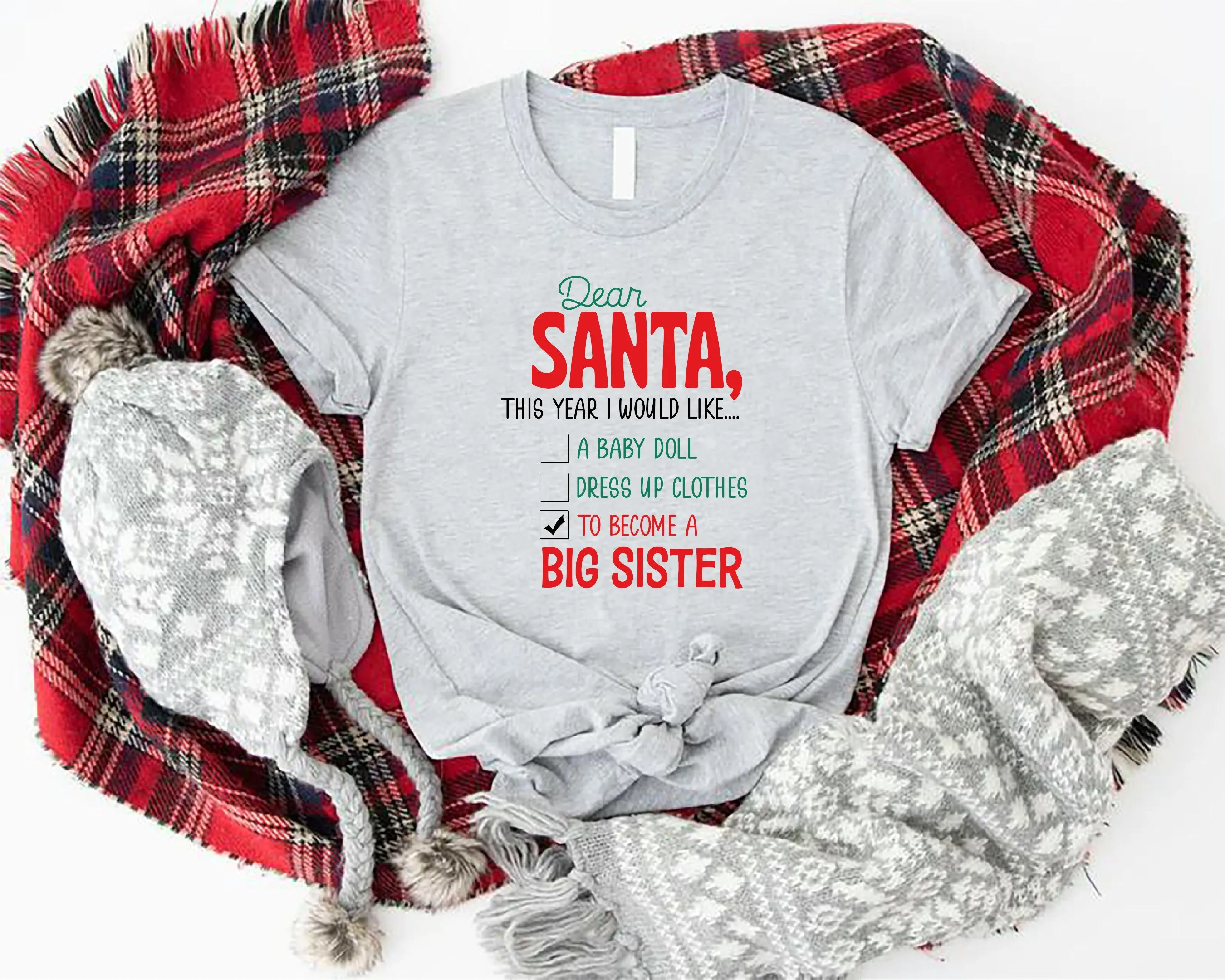 Grote zus kerst T-shirt Beste Kerstman Zwangerschap Aankondiging Baby Onthullen's Nieuw