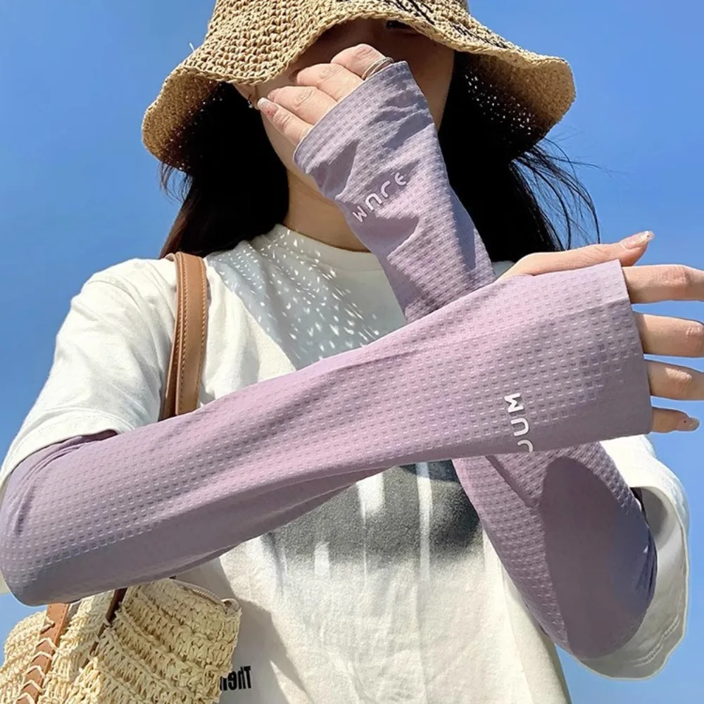 

Cute Arm Protection Long Ice Silk Sleeves Checkered Loose Sunscreen Arm Covers Elastic UV Insulation Cycling Gloves Outdoor