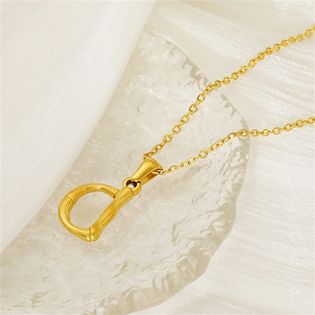 Vintage Bamboo 26 A-Z Initial Letter Name Pendant Female Gold Color Stainless Steel Alphabet Necklace for Women Fashion Jewelry