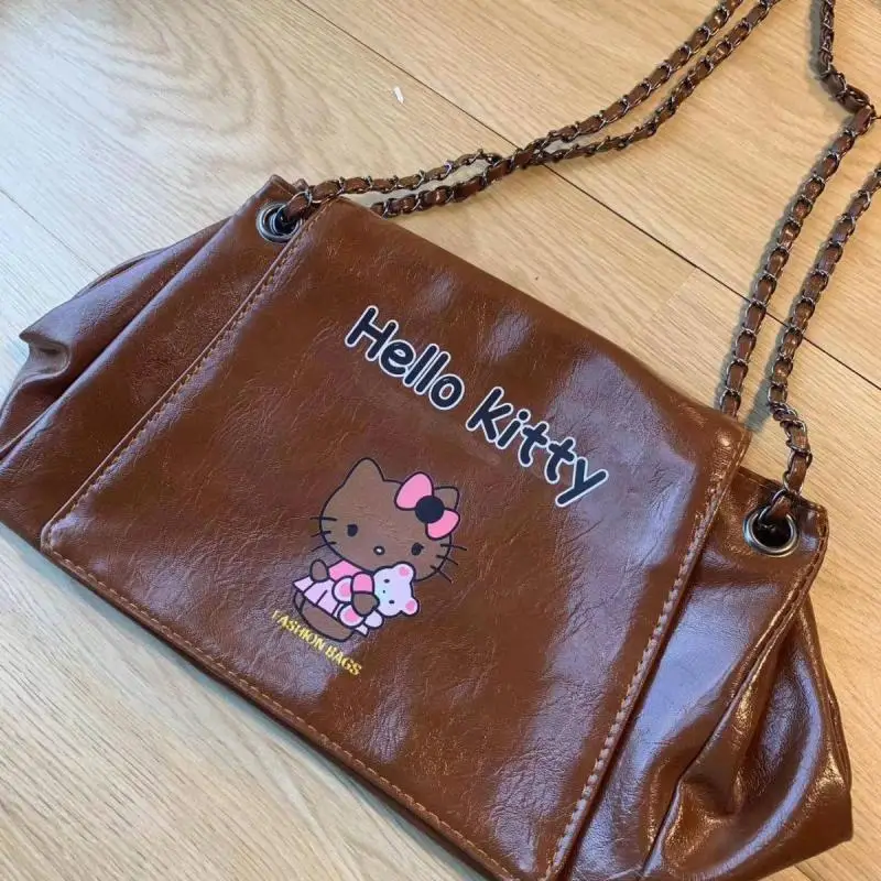Sanrio Kawaii Hello Kitty sac à bandoulière pour femmes Vintage en cuir Pu fille chaîne sac à bandoulière de luxe sac à main de créateur de qualité supérieure