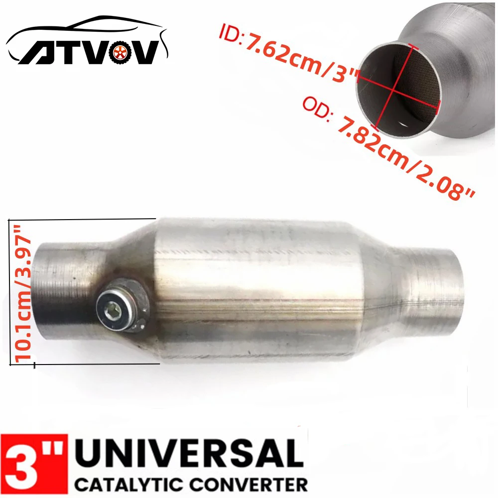 Universal 3 inch 7.62cm Catalytic Converter Oxygen Sensor Exhaust 400 Cells High Flow Catalyst Converter Euro1 Stainless Steel