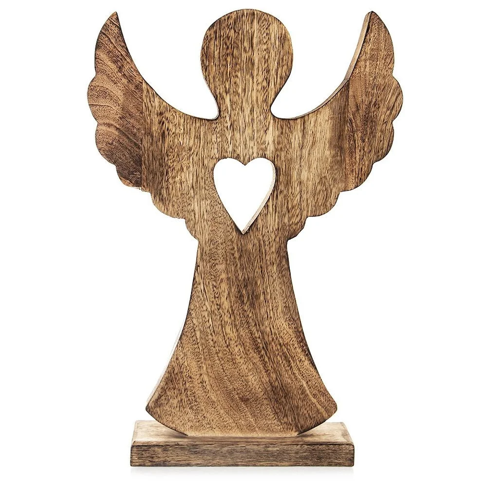 Houten actiefiguur Kerstengel MANGO 25,5x36 cm Kerstdecoratie voor thuis, tafel of open haard. Gemaakt van hout, perfect om een feestelijke sfeer te creëren. Ideaal als interieurdecoratie of