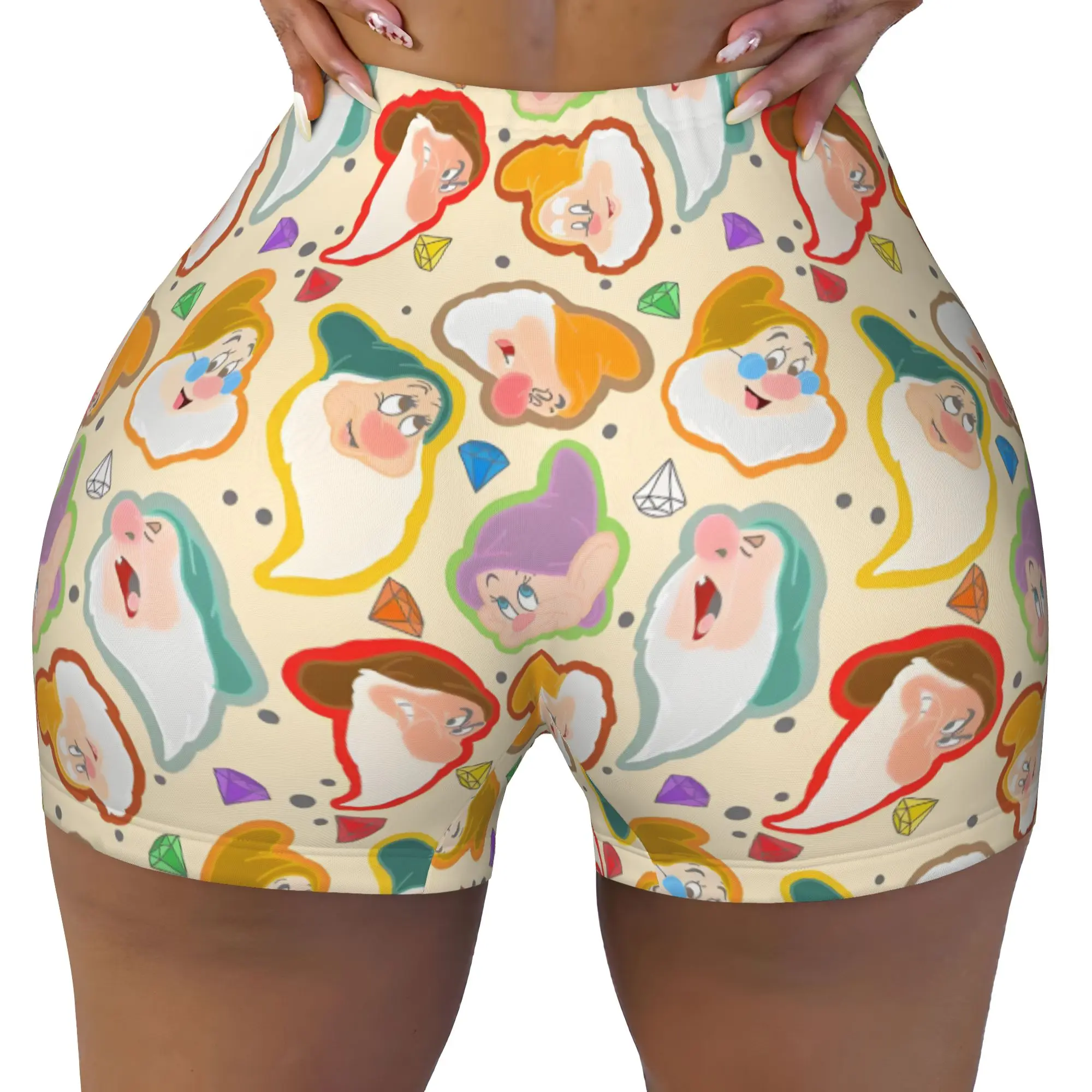 Custom Seven Dwarfs Anime Gym Biker Running Shorts Women Cartoon Workout Yoga Shorts