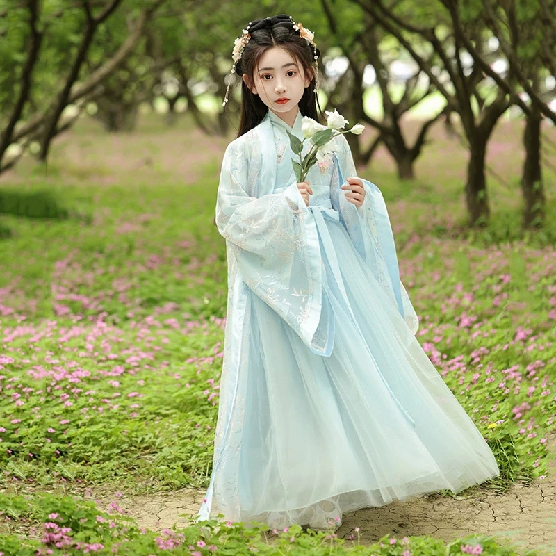 중국어 번체 Hanfu 의상 소녀 고대 드레스 동양 공주 드레스 우아함 어린이 어린이 당나라 댄스 착용