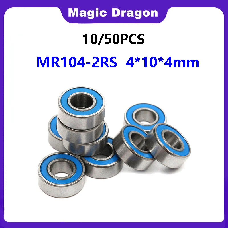 10/50PCS MR104-2RS Bearing ABEC-5 4x10x4mm Miniature Bearing MR104RS Ball Bearings Blue Sealed Bearing MR104 2RS 4*10*4mm