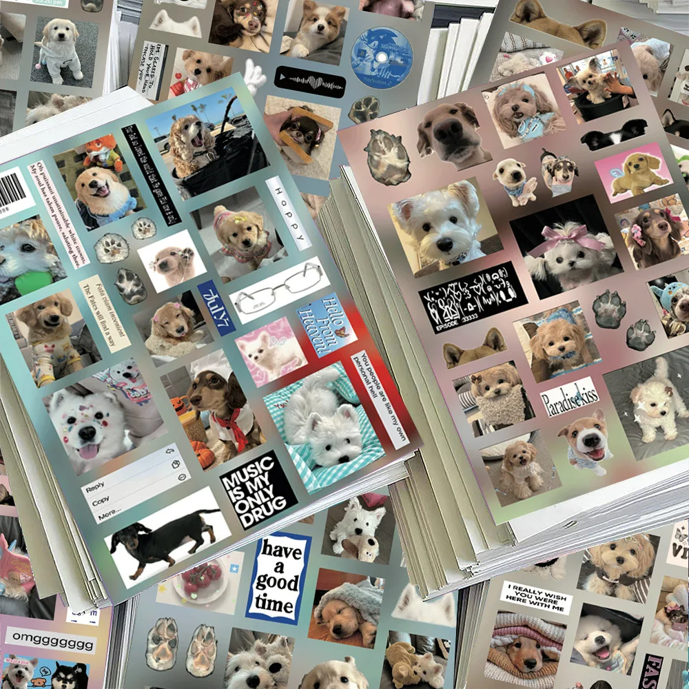 Cute Dog Puppy Collage Stickers Pack Aesthetic Pet Photo Junk Journal Scrapbooking Material DIY Notebook Phone Case Decor